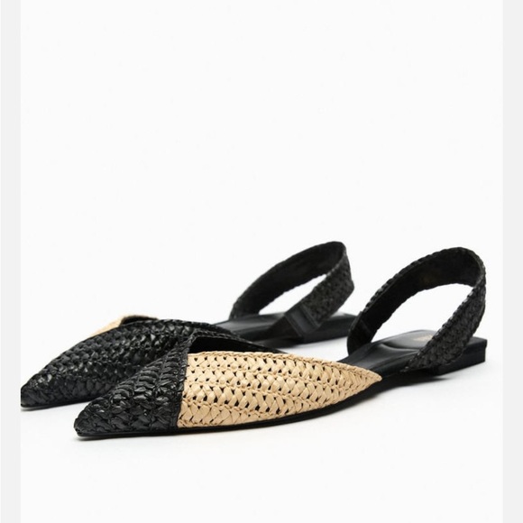 Zara Limited Edition Woven Raffia Slingback Flats - Picture 3 of 6